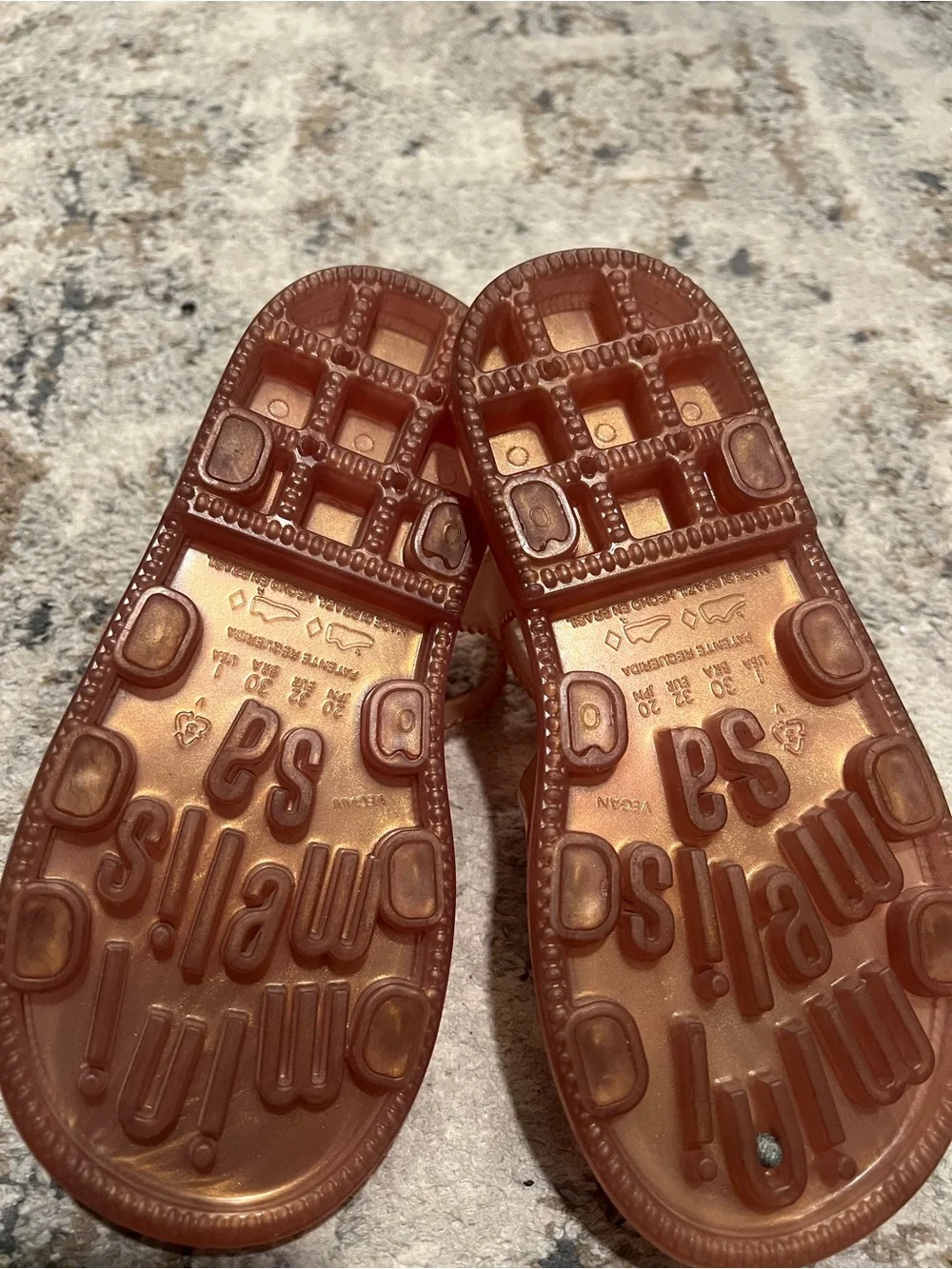 Mini Melissa Copper Jelly Sandals with Pink Daisy and Gold Center; girls 1